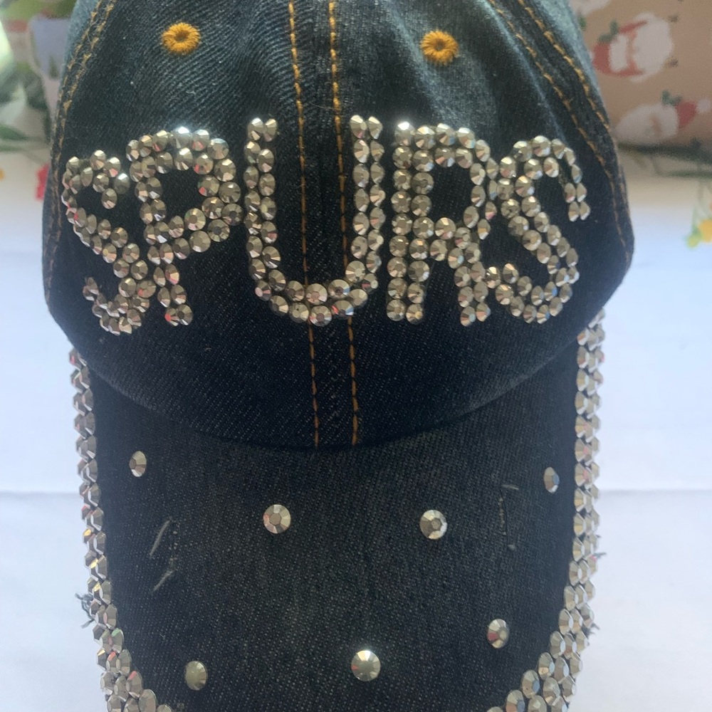 Spurs Embellished Denim Cap with Rhinestones